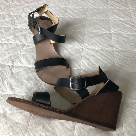 Aldo black leather wedge sandals - Picture 9 of 15